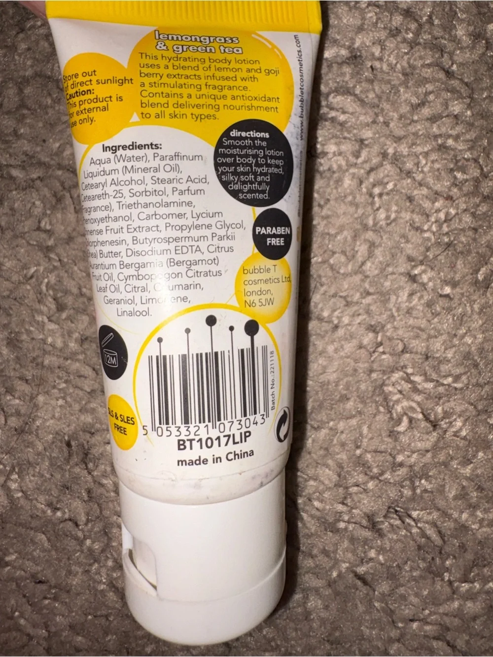 Bubble T Lemongrass & Green Tea Body Lotion - Yellow/White